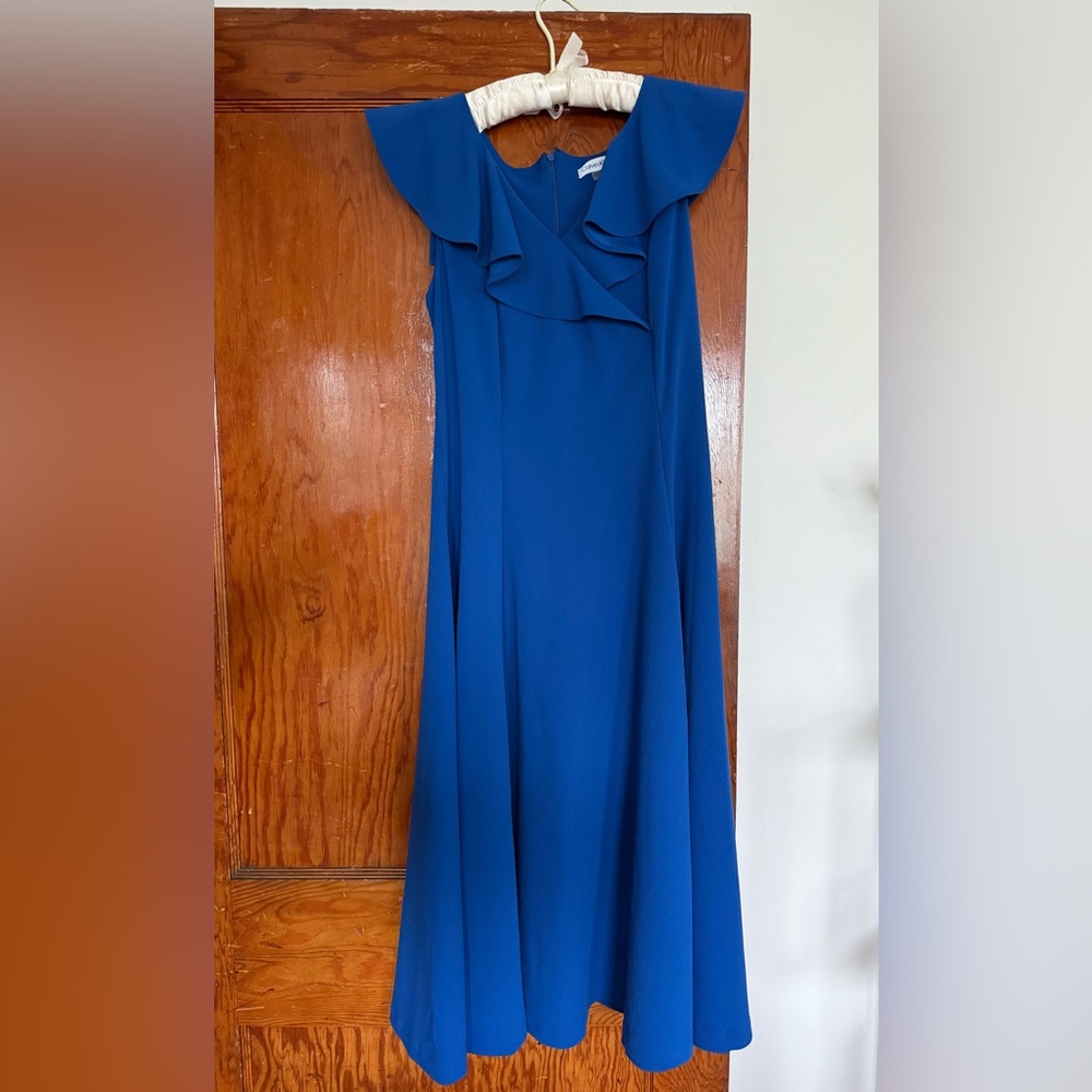 Calvin Klein Blue Ruffled Collar Dress